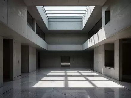 Ein minimalistisches, architektonisches Bild eines modernen Gerichtsgebäudes mit klaren Betonlinien und einfallendem Tageslicht. - Foto: über boerse-global.de