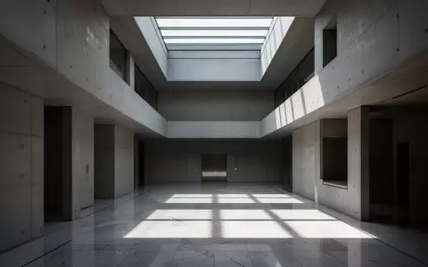 Ein minimalistisches, architektonisches Bild eines modernen Gerichtsgebäudes mit klaren Betonlinien und einfallendem Tageslicht. - Foto: über boerse-global.de