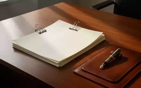 Ein minimalistischer Schreibtisch mit unbeschriebenen Rechtsdokumenten und einem Füllfederhalter in natürlichem Licht. - Foto: über boerse-global.de
