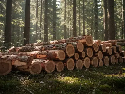 Gepoltertes Rundholz im Wald bei natürlichem Tageslicht - Foto: über boerse-global.de