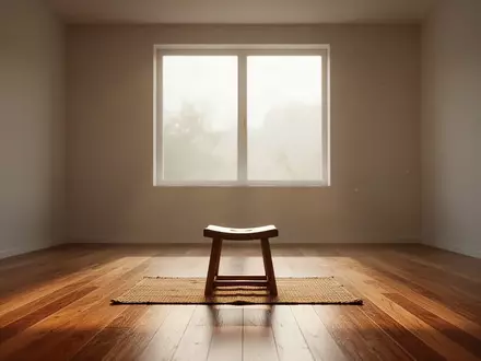 Ein minimalistischer, leerer Meditationsraum mit Holzboden und weichem, natürlichem Licht. - Foto: über boerse-global.de