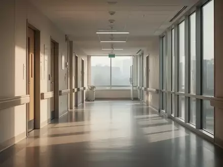 Ein ruhiger, heller Krankenhausflur mit modernem Design und einfallendem Tageslicht. - Foto: über boerse-global.de