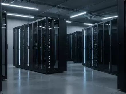 Modernes Rechenzentrum mit serverracks in kühler blauer Beleuchtung. - Foto: über boerse-global.de