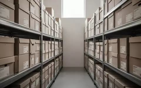 Stapel von Archivkartons in einem klimatisierten Lagerraum eines Literaturarchivs. - Foto: über boerse-global.de