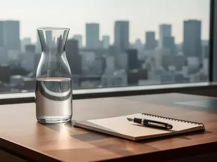 Ein minimalistischer Büroarbeitsplatz mit Blick auf eine japanische Skyline bei Tageslicht. - Foto: über boerse-global.de