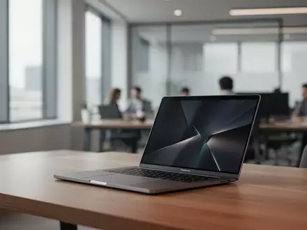 Modernes, helles Büro mit einem Laptop auf einem Schreibtisch als Symbol für technologische Innovation. - Foto: über boerse-global.de