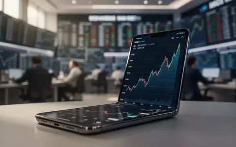 Ein Smartphone zeigt einen aufsteigenden Aktienchart vor dem unscharfen Hintergrund eines modernen Handelsraums. - Foto: über boerse-global.de