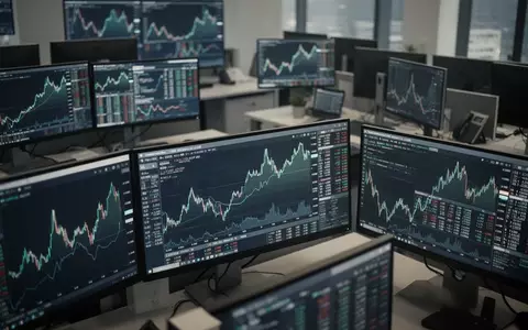 Moderne Handelsplattform mit verschwommenen Finanzdaten auf Bildschirmen in einem professionellen Büro. - Foto: über boerse-global.de