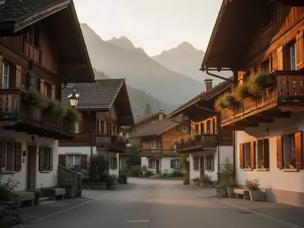 Traditionelle Schweizer Chalet-Architektur in einem ruhigen Wohngebiet vor einer Bergkulisse. - Foto: über boerse-global.de