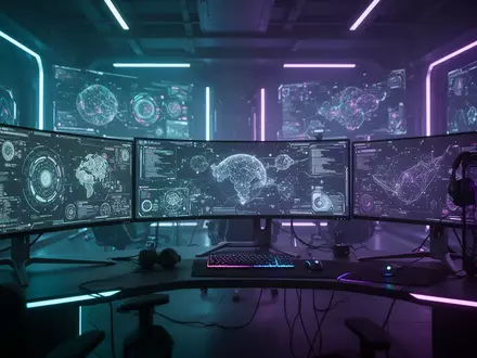 Abstrakte Darstellung einer futuristischen digitalen Spielwelt mit atmosphärischer Beleuchtung. - Foto: über boerse-global.de