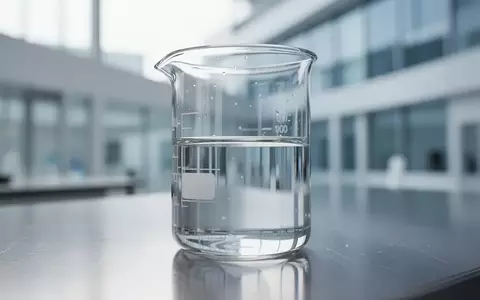Ein klares Laborgefäß mit einer Flüssigkeit auf einer sterilen Edelstahloberfläche in einem modernen Forschungslabor. - Foto: über boerse-global.de
