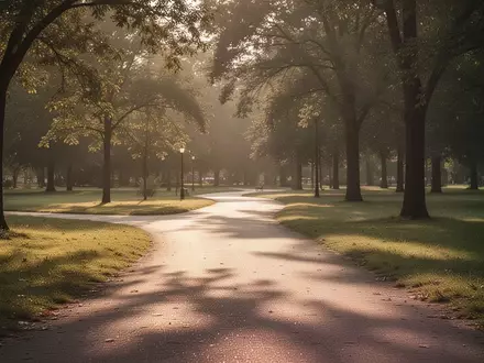 Ein friedlicher, von der Abendsonne beschienener Weg in einem Park, der einen langen Prozess der persönlichen VerĂ€nderung symbolisiert. - Foto: ĂŒber boerse-global.de