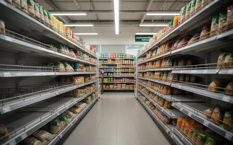 Leere Regale in einem Supermarkt während einer Hochwasserkatastrophe in Thailand. - Foto: über boerse-global.de