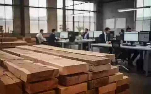 Lagerhalle für Holz mit unscharfen Büroarbeitsplätzen im Hintergrund - Foto: über boerse-global.de