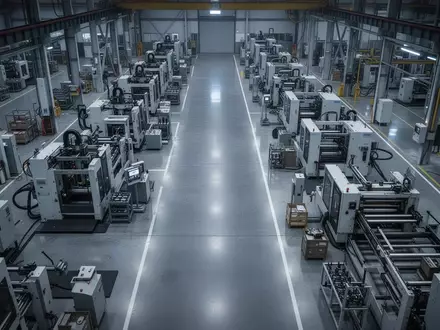 Eine moderne, weitläufige Industriehalle mit automatisierten Maschinen in einer kühlen, professionellen Arbeitsumgebung. - Foto: über boerse-global.de