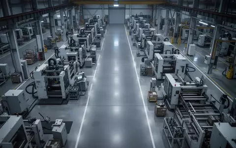 Eine moderne, weitläufige Industriehalle mit automatisierten Maschinen in einer kühlen, professionellen Arbeitsumgebung. - Foto: über boerse-global.de