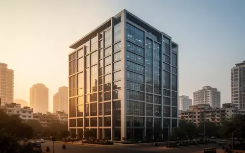 Ein modernes Bürogebäude in einem indischen Geschäftsviertel bei Sonnenuntergang. - Foto: über boerse-global.de