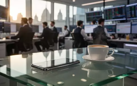 Ein moderner Finanzarbeitsplatz mit einem Smartphone und einer Kaffeetasse in einem hellen, professionellen BĂĽro. - Foto: ĂĽber boerse-global.de