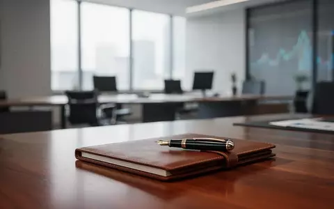 Ein minimalistischer, moderner Schreibtisch in einem FinanzbĂĽro mit natĂĽrlichem Licht und einem Notizbuch. - Foto: ĂĽber boerse-global.de