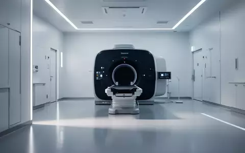 Ein minimalistischer, klinisch sauberer Radiologieraum mit einem modernen bildgebenden Gerät in einer hellen, professionellen Umgebung. - Foto: über boerse-global.de