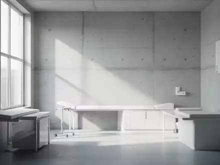 Ein minimalistisch gestalteter, leerer Praxisraum mit hellem Tageslicht und weichen Schatten an einer Wand. - Foto: über boerse-global.de