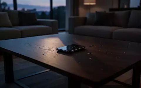Ein unbeleuchteter Wohnraum mit einem einsamen, verdeckt auf einem Holztisch liegenden Smartphone bei Dämmerlicht. - Foto: über boerse-global.de