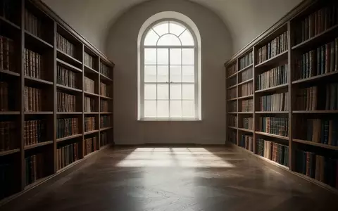 Ein minimalistisch eingerichteter Bibliotheksraum mit hohen Regalen und einfallendem Tageslicht, das Schatten auf den Boden wirft. - Foto: über boerse-global.de