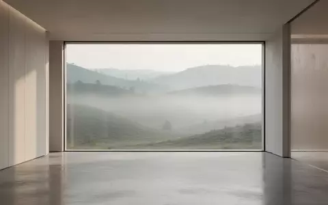 Ein minimalistischer, lichtdurchfluteter Raum mit Blick auf eine neblige Hügellandschaft. - Foto: über boerse-global.de