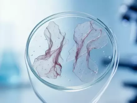Nahaufnahme eines Labormikroskop-Objektträgers mit abstrakten biologischen Gewebeproben in einer klinischen Umgebung. - Foto: über boerse-global.de