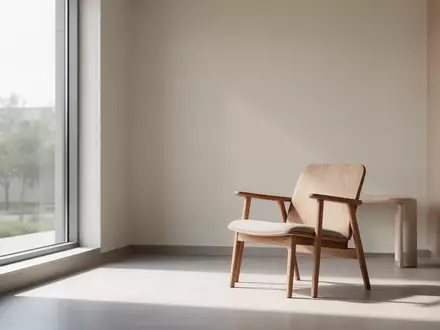 Ein minimalistischer, heller Warteraum mit einem einzelnen Holzstuhl in einem modernen Gebäude. - Foto: über boerse-global.de