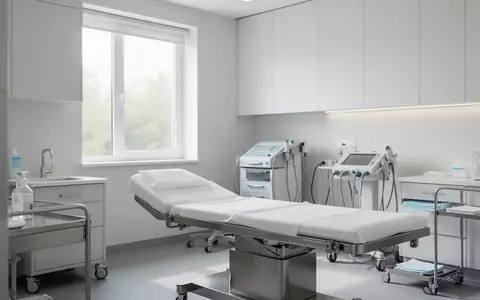 Ein klinischer Behandlungsraum in neutralem Design mit Fokus auf die Architektur und sterile Oberflächen. - Foto: über boerse-global.de