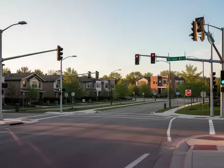 Eine leere Straßenkreuzung in Minneapolis bei Tageslicht, die die städtische Infrastruktur und Straßenführung zeigt. - Foto: über boerse-global.de