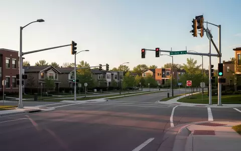 Eine leere Straßenkreuzung in Minneapolis bei Tageslicht, die die städtische Infrastruktur und Straßenführung zeigt. - Foto: über boerse-global.de
