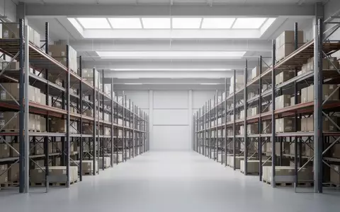 Ein minimalistisches, modernes Logistiklager mit ordentlichen Regalreihen und natürlichem Licht. - Foto: über boerse-global.de