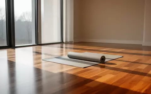 Eine helle, minimalistische Trainingsfläche mit einer ausgerollten Yogamatte auf einem Holzboden in einem sonnendurchfluteten Raum. - Foto: über boerse-global.de