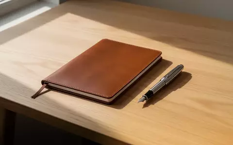 Ein minimalistischer Schreibtisch aus Eichenholz mit einem leeren Notizbuch und einem Füllfederhalter. - Foto: über boerse-global.de