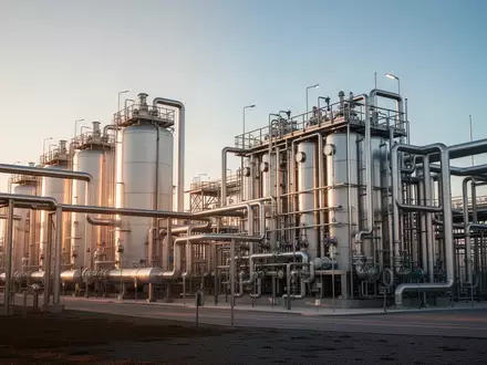 Moderne Industrieanlage zur Wasserstoffproduktion bei Sonnenuntergang. - Foto: über boerse-global.de