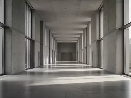 Ein leerer, minimalistischer Flur in einem modernen Verwaltungsgebäude mit einfallendem Tageslicht und langen Schatten. - Foto: über boerse-global.de