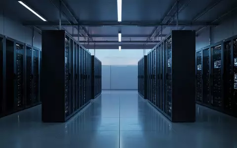 Ein minimalistischer, moderner Serverraum mit symmetrischen Server-Racks in einer ruhigen, bläulich beleuchteten Umgebung. - Foto: über boerse-global.de