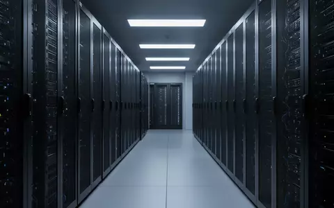 Modernes Rechenzentrum mit dunklen Server-Racks in einer minimalistischen, blau beleuchteten Umgebung. - Foto: über boerse-global.de