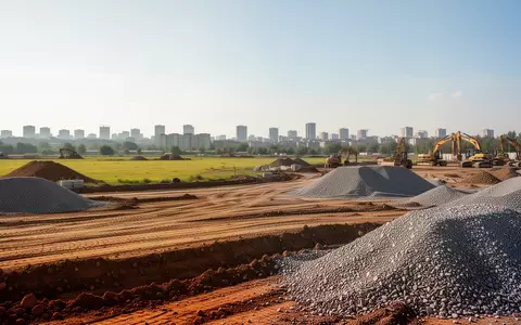 Weitläufige Baustelle auf einer freien Fläche mit aufgeschütteter Erde und Kies bei strahlendem Sonnenschein. - Foto: über boerse-global.de