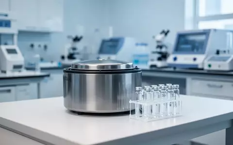 Ein steriler, moderner medizinischer Laborraum mit präzisen Glasgefäßen auf einem sauberen Labortisch. - Foto: über boerse-global.de