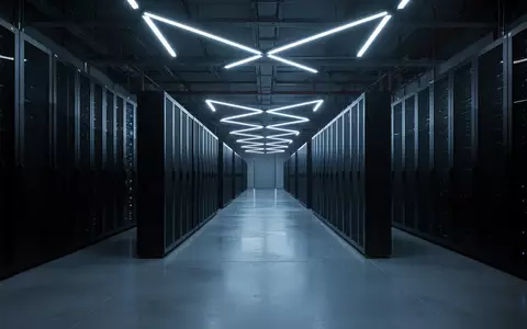 Ein minimalistisch beleuchteter, leerer Serverraum mit dunklen Metallgehäusen in einer industriellen Umgebung. - Foto: über boerse-global.de