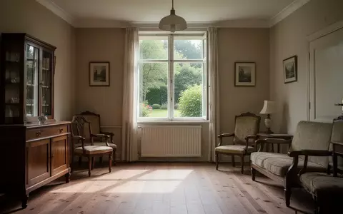 Ein lichtdurchflutetes, ruhiges Wohnzimmer in einem Altbau mit Blick in einen Garten, das ein Gefühl von Beständigkeit vermittelt. - Foto: über boerse-global.de