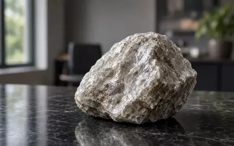 Ein rohes Lithium-Mineralgestein auf einem dunklen Schreibtisch in einem modernen Büro. - Foto: über boerse-global.de