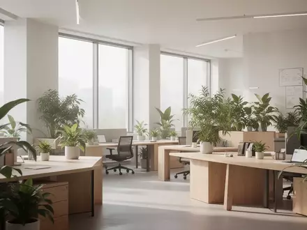 Ein modernes, helles Büro mit minimalistischer Einrichtung und Pflanzen, das eine offene Arbeitsumgebung darstellt. - Foto: über boerse-global.de