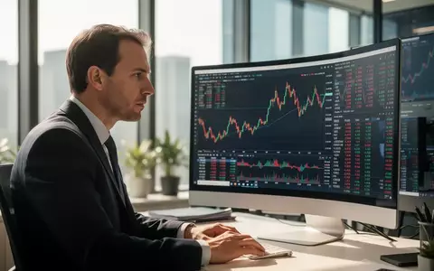 Ein Investor in einem modernen Büro betrachtet konzentriert Aktienkurse auf einem Computermonitor. - Foto: über boerse-global.de