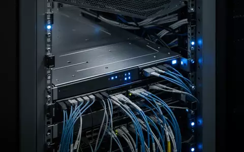 Innenansicht eines hochmodernen, minimalistischen Server-Racks mit dezenten blauen Status-LEDs und organisierter Verkabelung. - Foto: über boerse-global.de