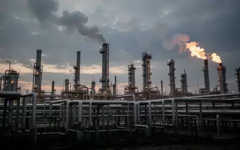Industrielle Raffinerie mit weitläufigen Rohrsystemen und Destillationstürmen in der Abenddämmerung. - Foto: über boerse-global.de
