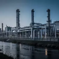 Industriegelände bei Dämmerung mit angrenzendem Flusslauf und technischen Rohrleitungen. - Foto: über boerse-global.de